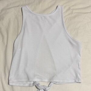 White Cropped Sleeveless Ribbed Top with Open Back